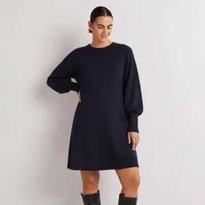 Boden Navy Blue Cuff Detail Long Sleeve Knit Sweater Mini Dress 10